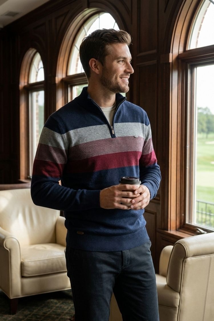 Herren Half-Zip Pullover | Kontraststreifen