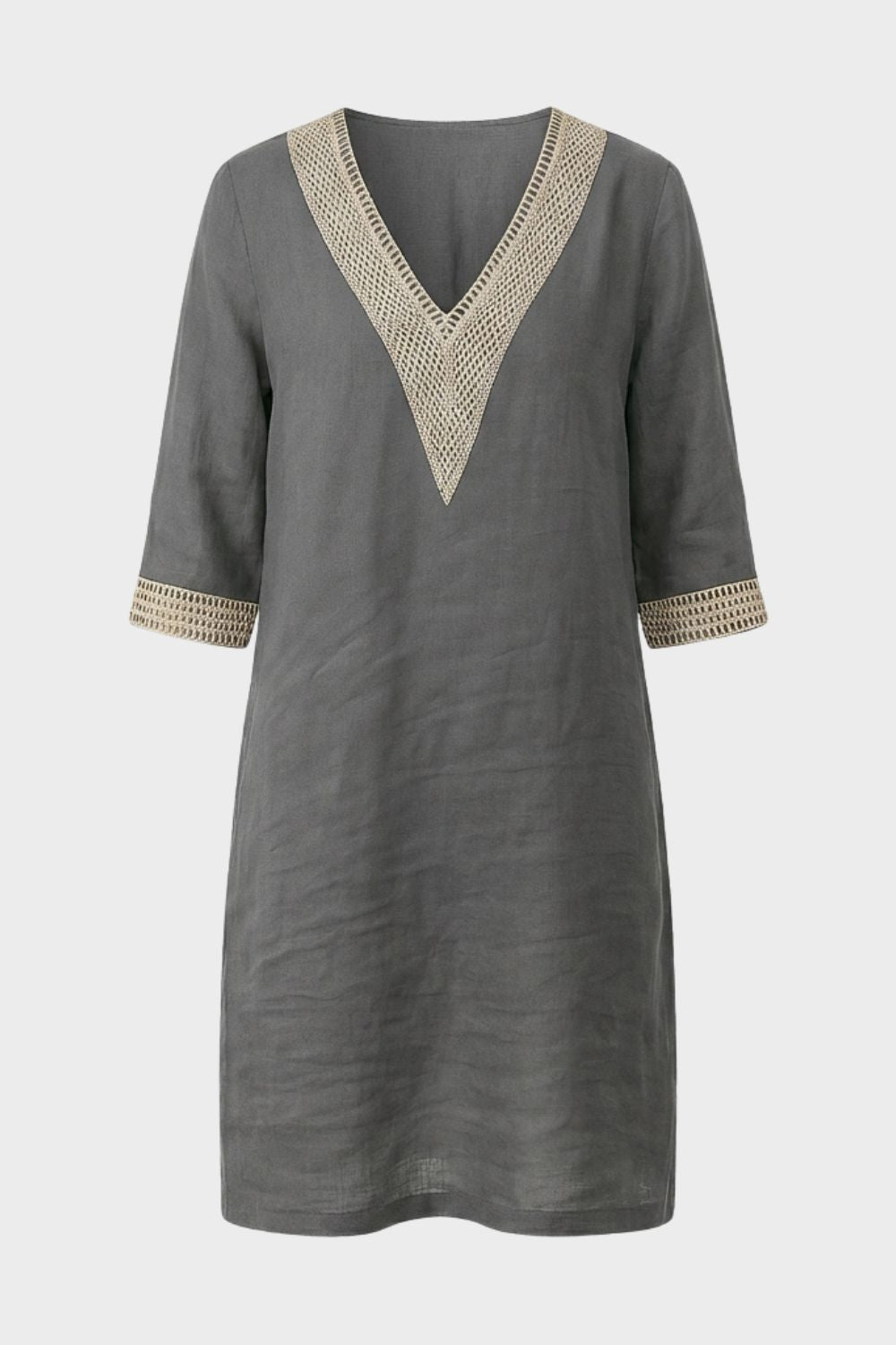 Damen Kleid V-Ausschnitt 3/4 Ärmel – Material-Detail
