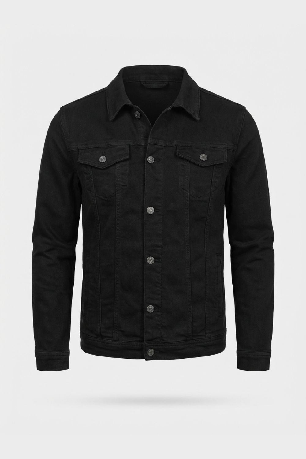 Herren Jeansjacke Knopfleiste Brusttaschen – Sicht von oben