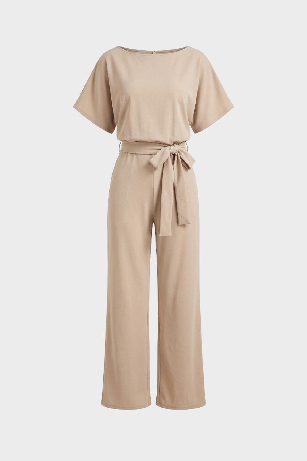 Damen Jumpsuit Lang Bindegürtel Kurzarm – Hauptansicht