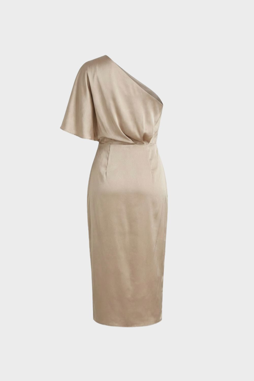 Damen Midikleid One-Shoulder Drapierung – Profil-Ansicht