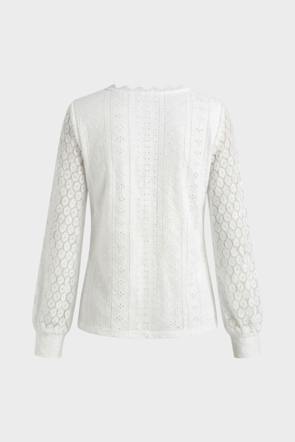 Damen Spitzenbluse Langarm V-Ausschnitt – Profil-Ansicht