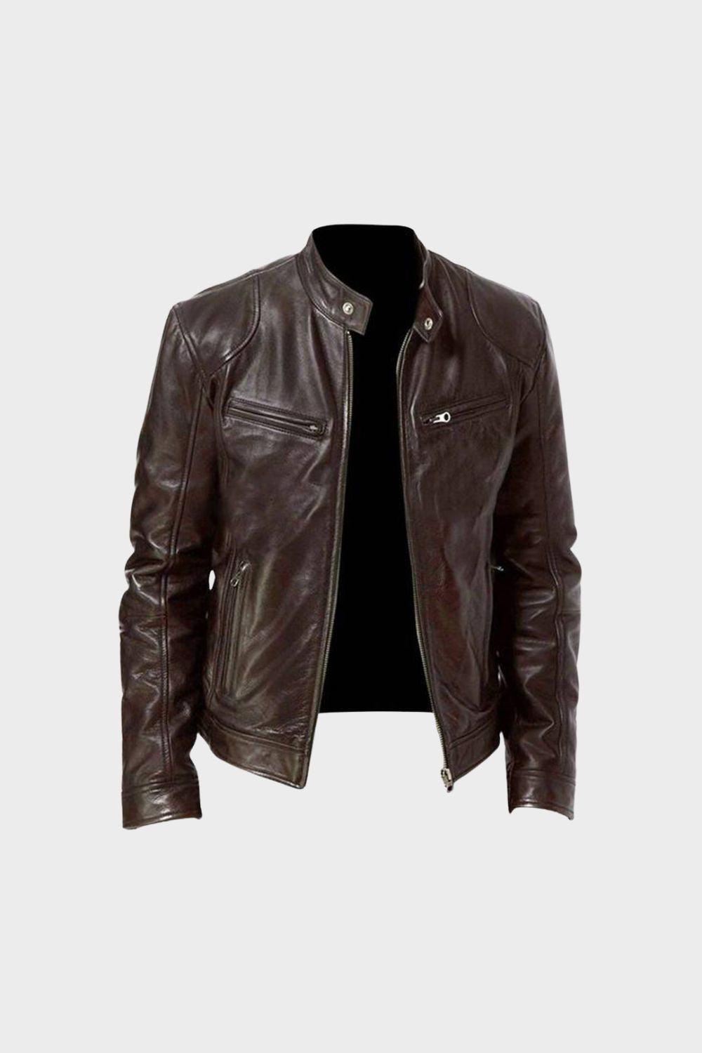Herren Bikerjacke Leder Stehkragen – Hauptansicht