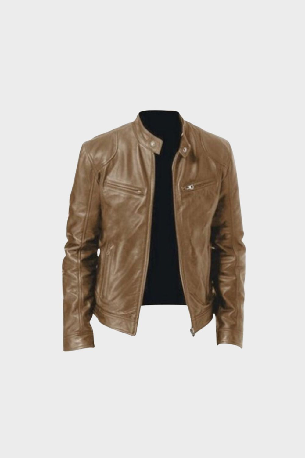 Herren Bikerjacke Leder Stehkragen – Material-Detail