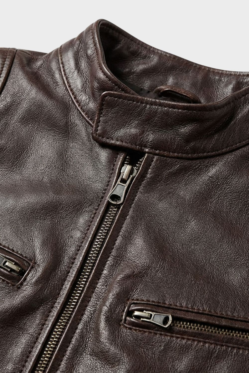 Herren Bikerjacke Leder Stehkragen – Detail-Ansicht