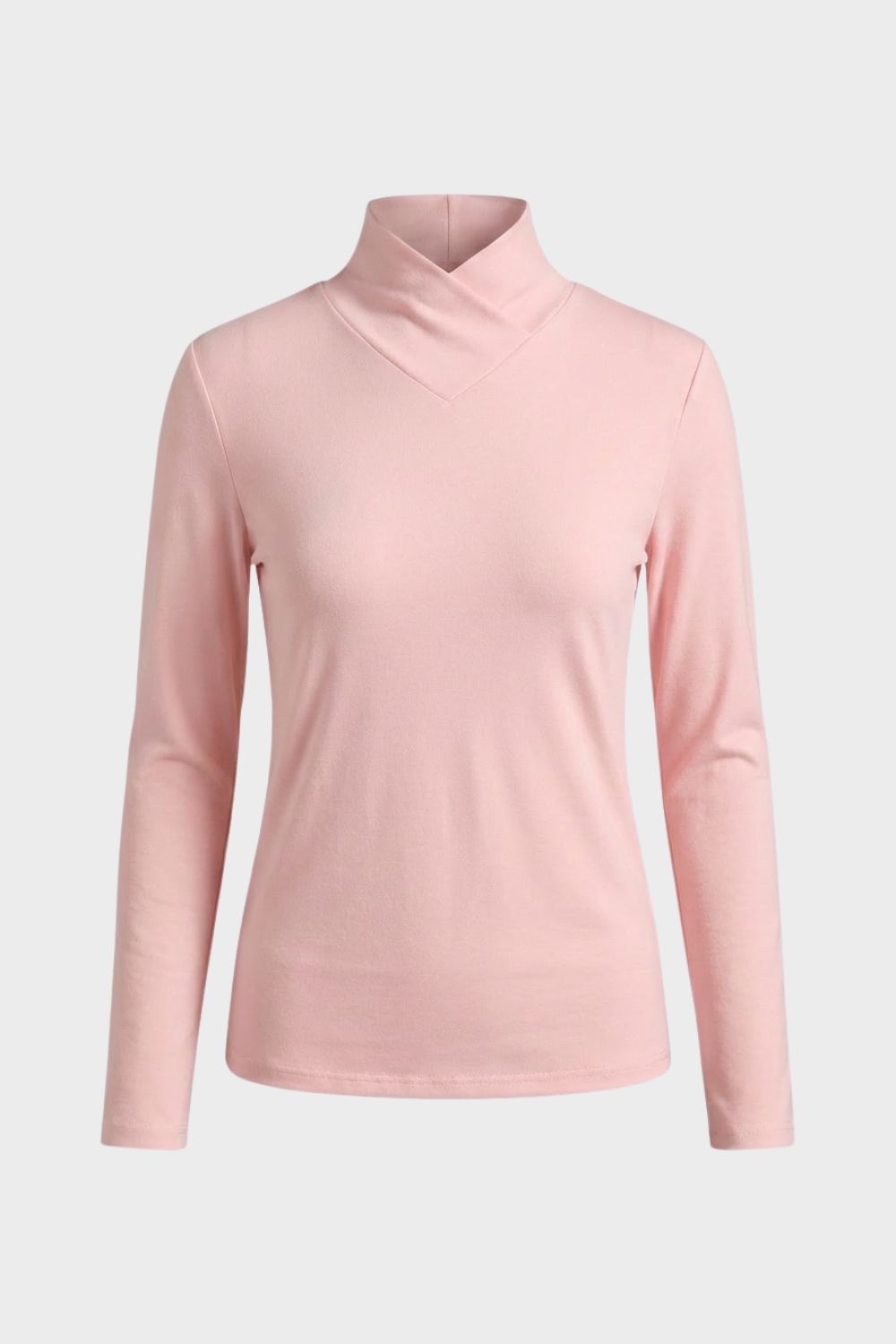 Damen Langarmshirt Stehkragen V-Ausschnitt – Rückansicht