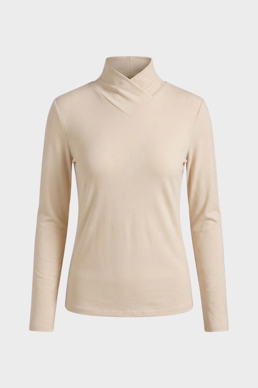 Damen Langarmshirt Stehkragen V-Ausschnitt – Detail Verarbeitung