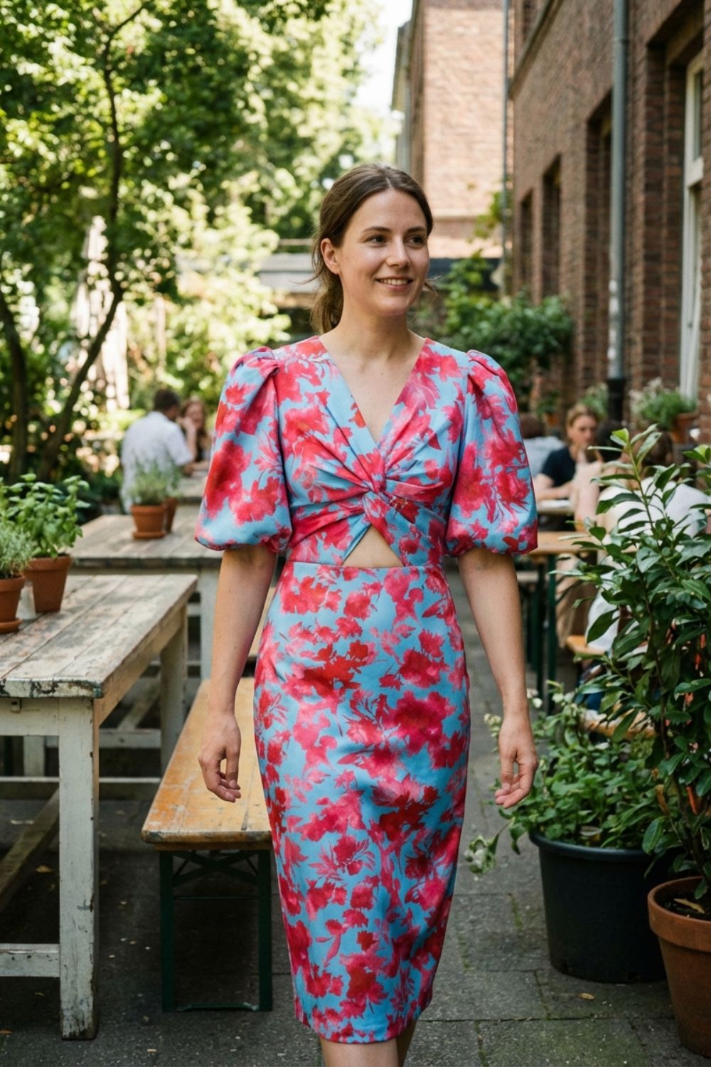 Damen Midikleid V-Ausschnitt Blumenmuster – Sicht von oben
