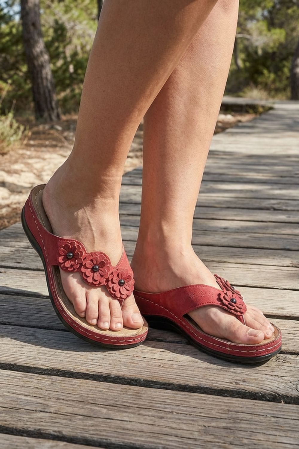Damen Zehentrenner-Sandalen Blumenapplikation – Detail-Ansicht