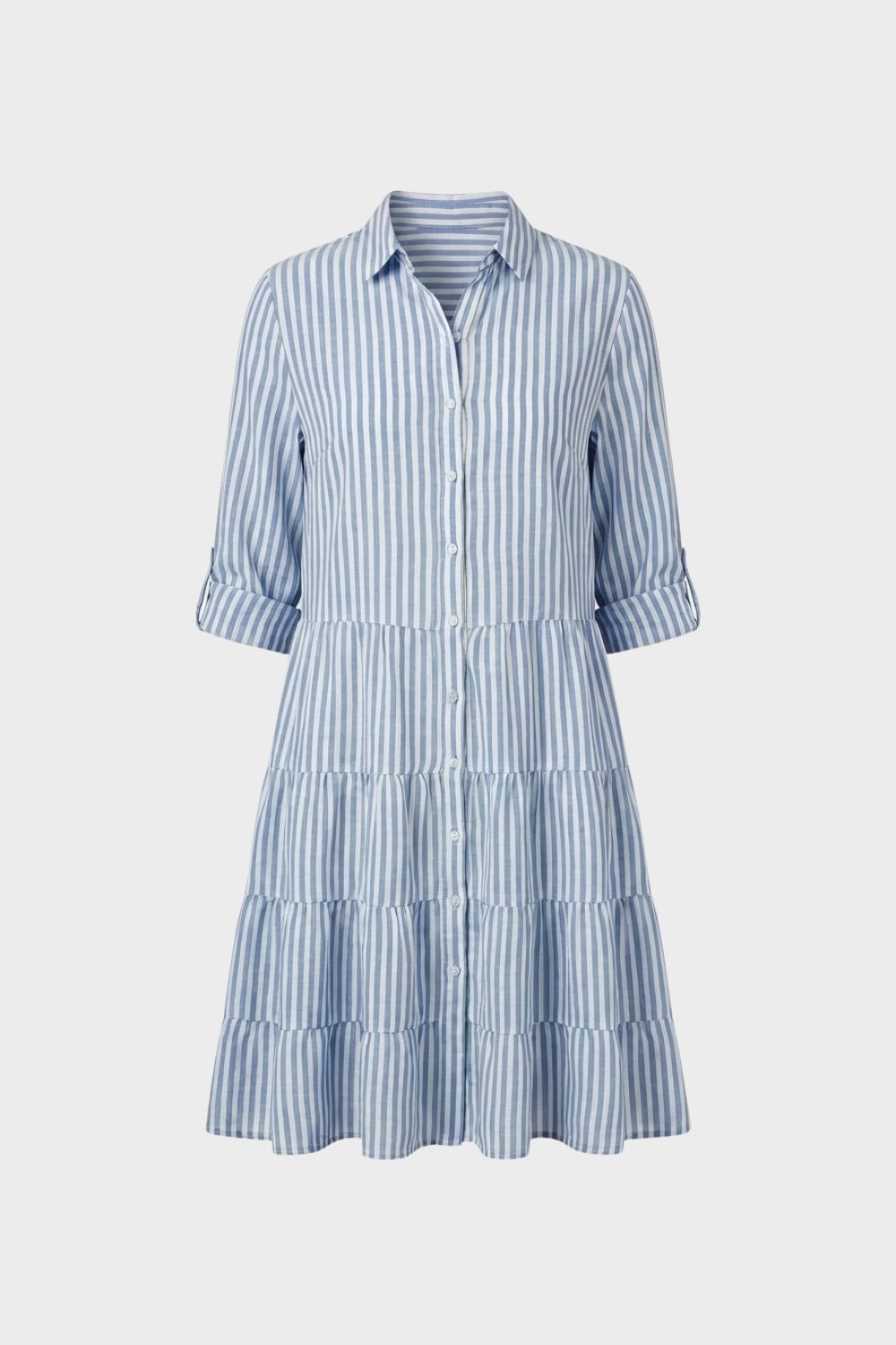 Damen Hemdblusenkleid Streifen Stufenrock – Lifestyle-Look