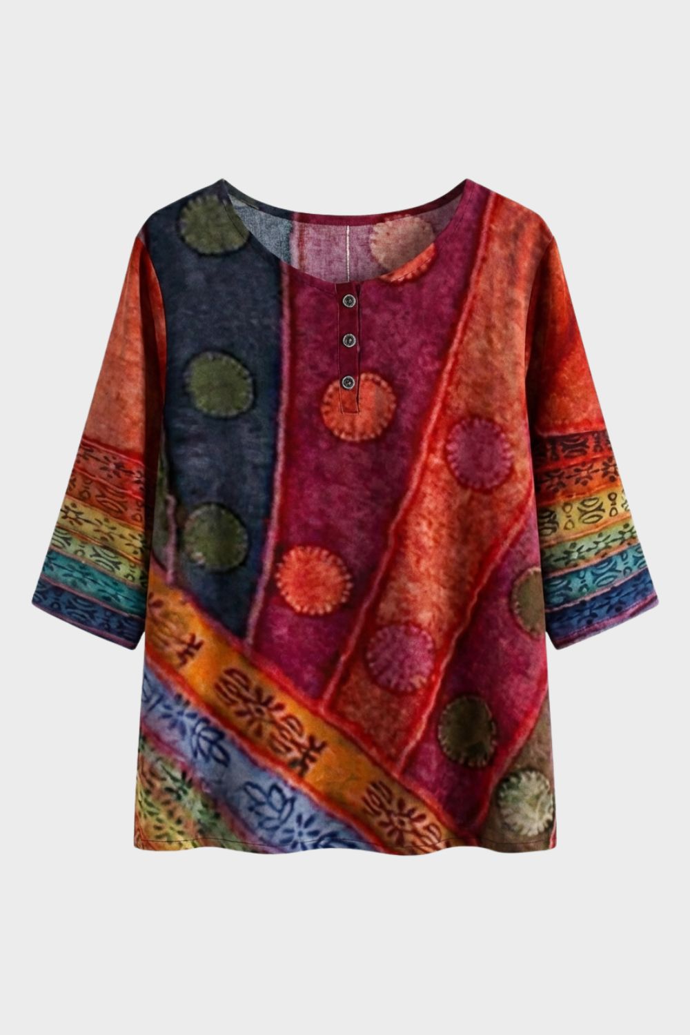 Damen Boho-Bluse Patchwork Rundhals – Hauptansicht