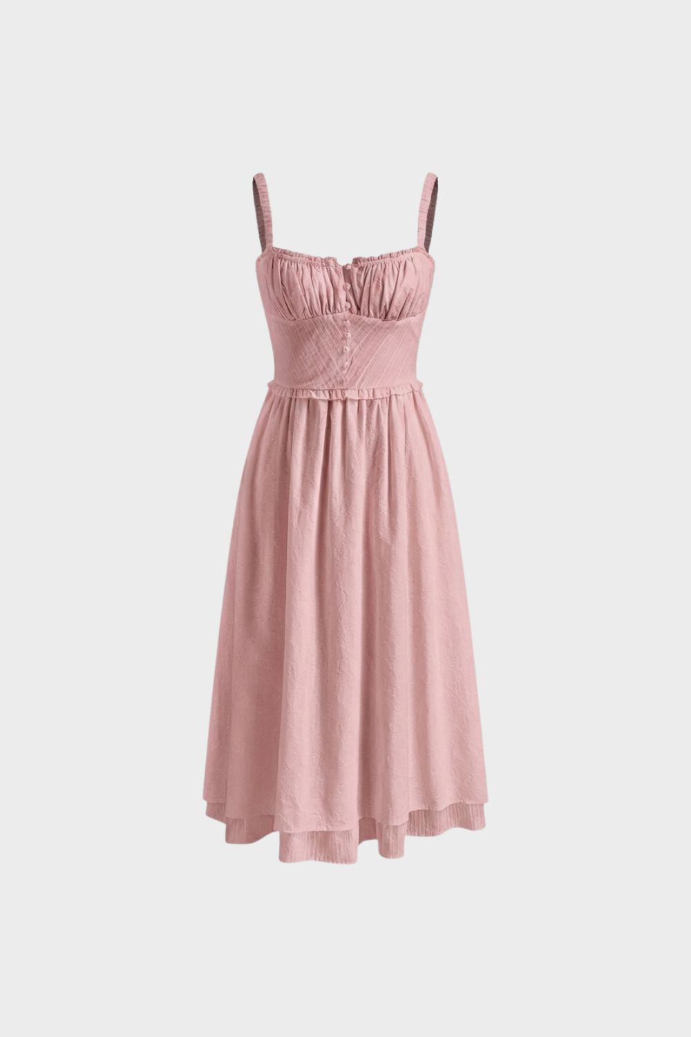Damen Sommer-Midikleid Träger Raffung – Material-Detail