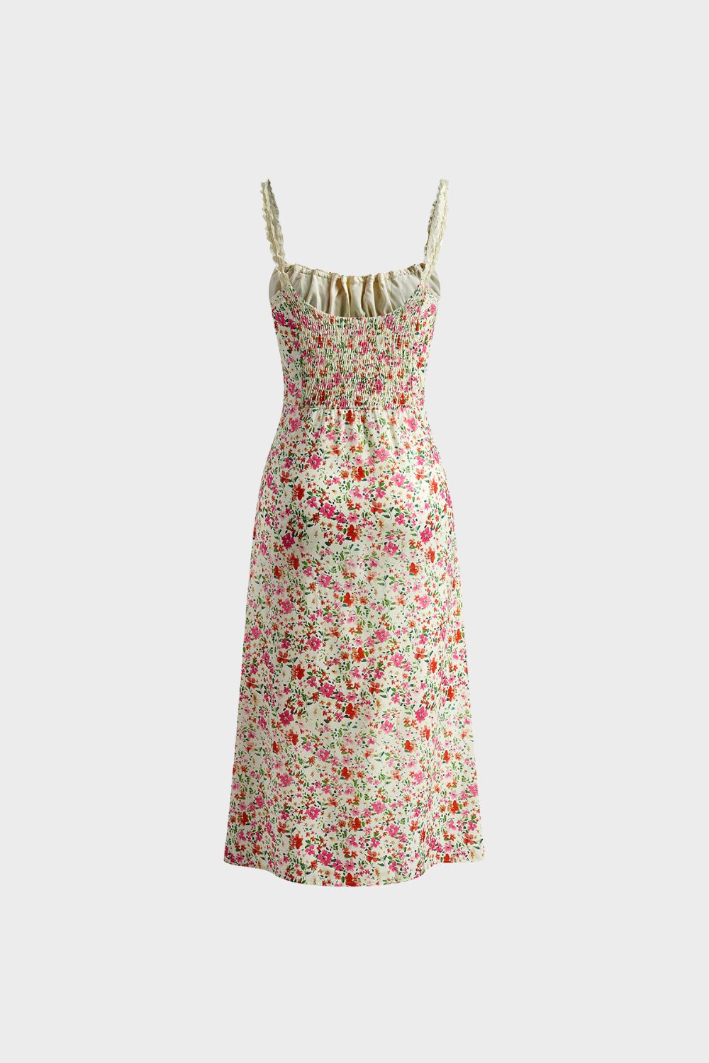 Damen Blumenkleid Midi Träger Bindeband – Profil-Ansicht