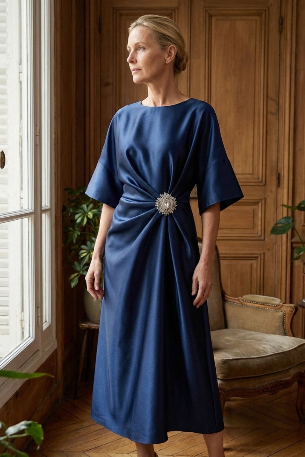 Damen Satin-Abendkleid Drapierung – Rückansicht