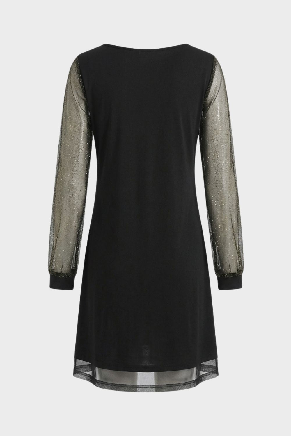Damen A-Linien Kleid Schwarz Glitzer-Ärmel – Profil-Ansicht