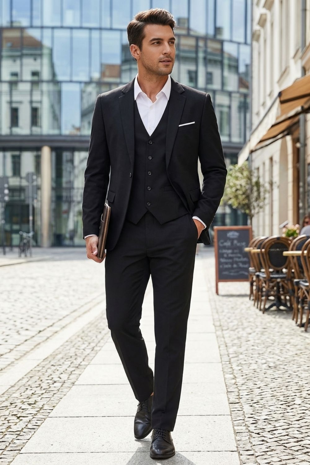 Herren Dreiteiler Notch-Revers V-Weste – Sicht von oben