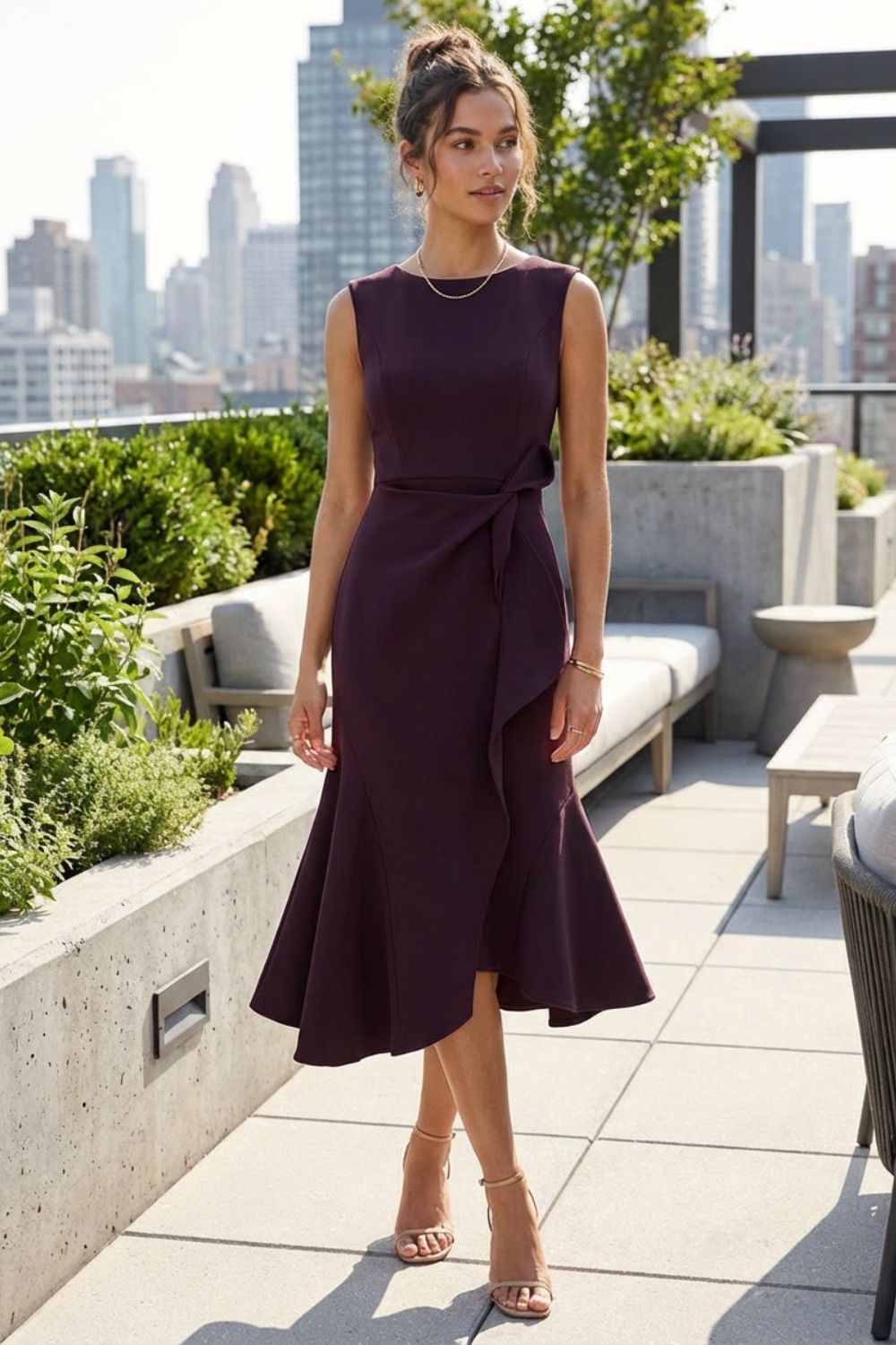 Damen Volant-Midikleid Etui Schleifen – Größen-Übersicht