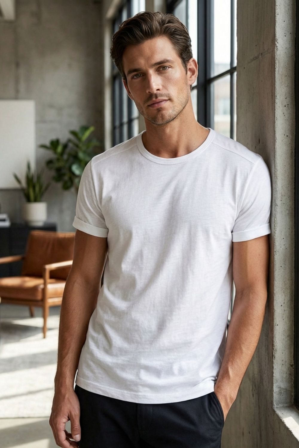 Herren Basic Tee – Vintage Crew – Side-Profile
