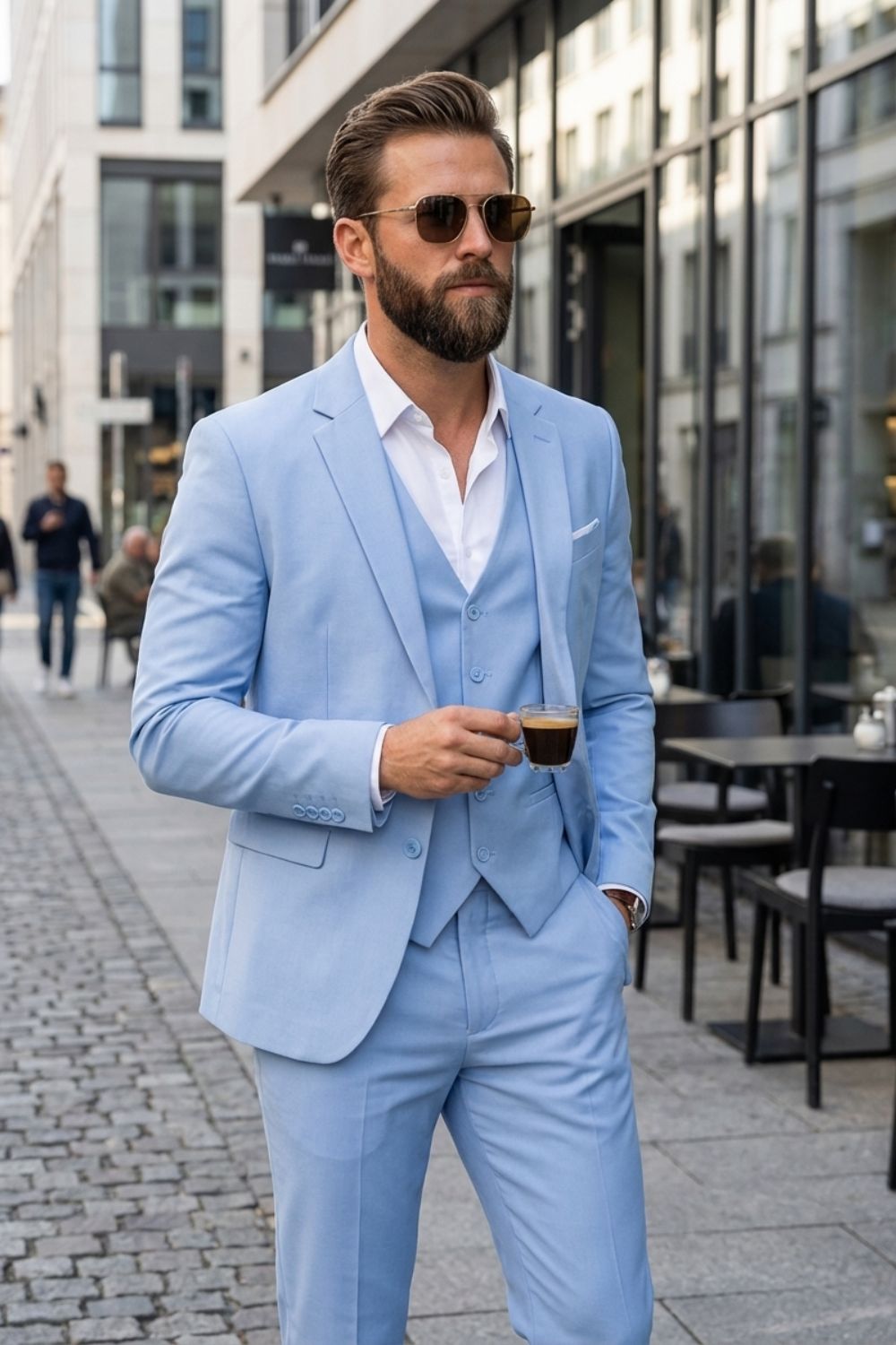 Herren Dreiteiler Notch-Revers V-Weste – Detail Verarbeitung