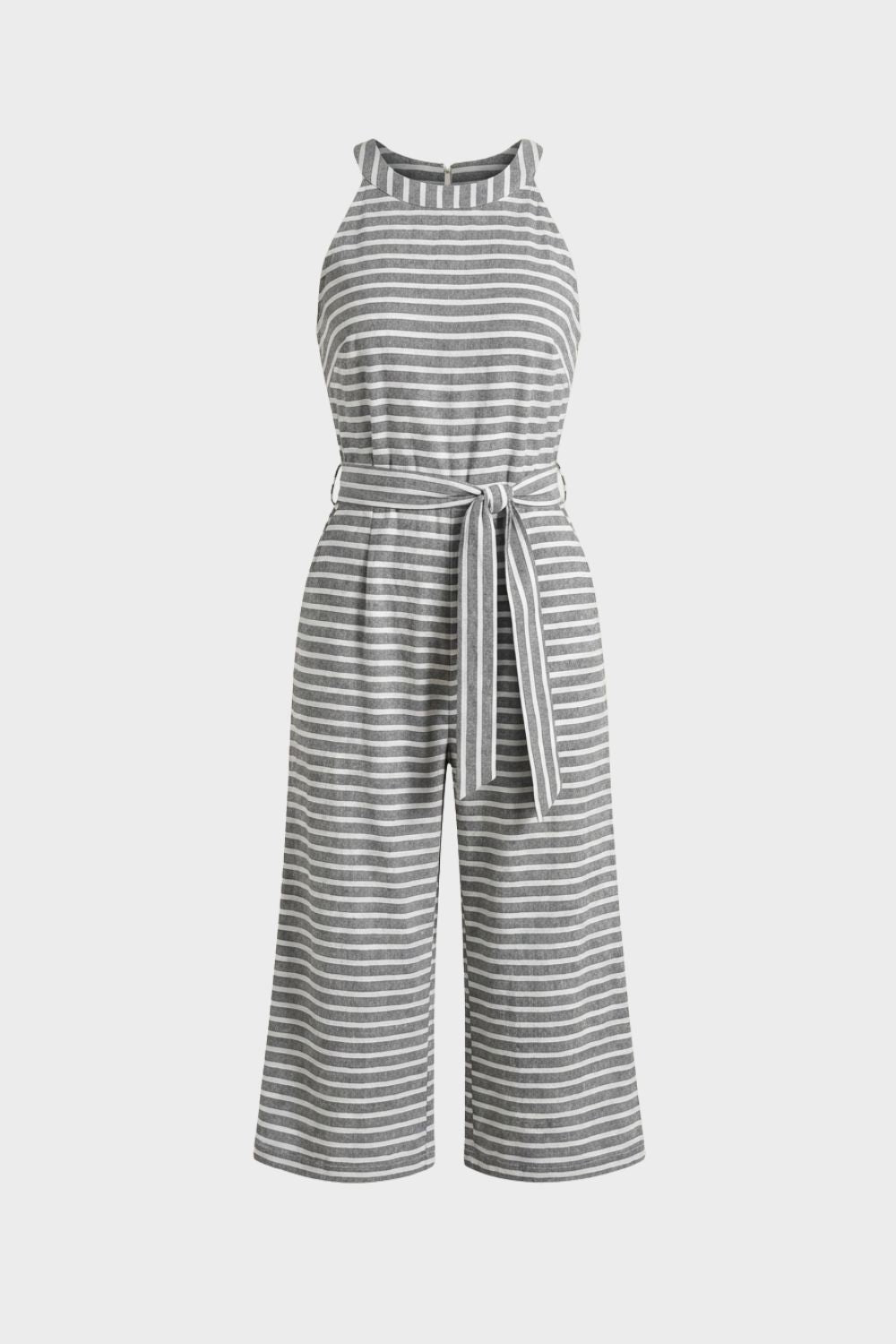 Damen Halterneck-Jumpsuit Streifen Wide-Leg – Material-Detail