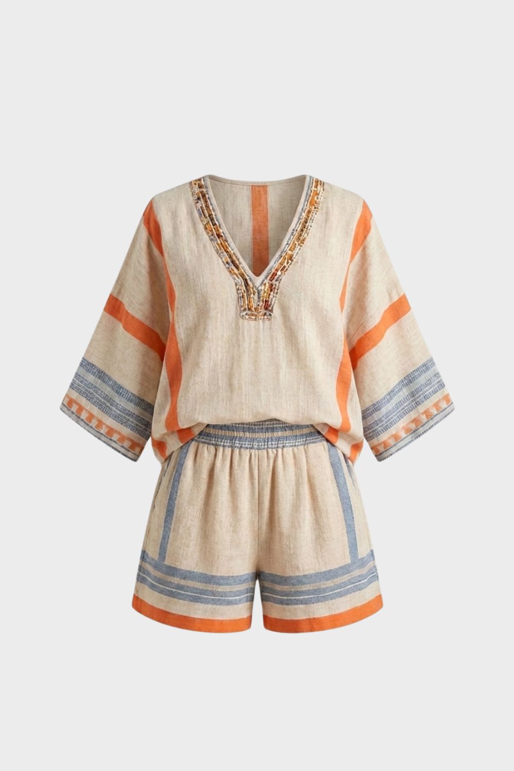 Damen Co-Ord-Set Beige Top Shorts – Hauptansicht