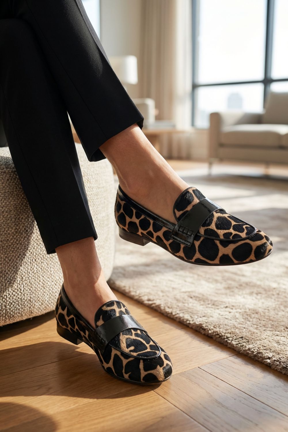 Damen Slip-On Loafer Leopardenmuster Mule – Sicht von oben