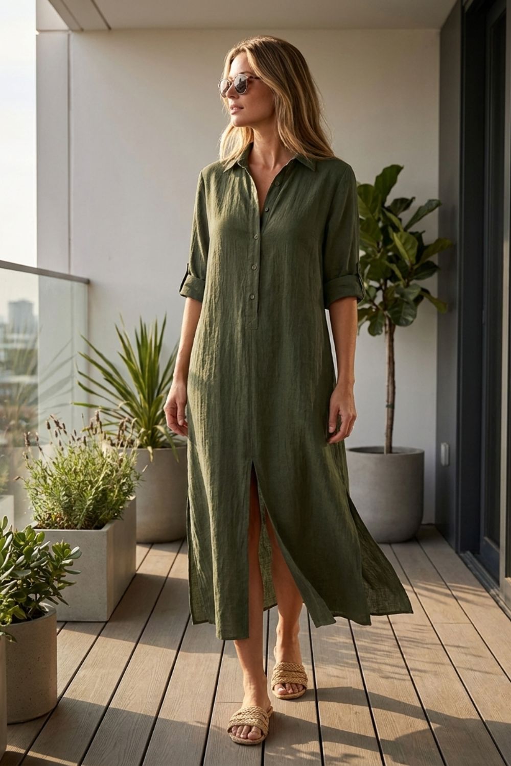 Damen Hemdblusenkleid Maxi Knopf-Front – Farb-Übersicht