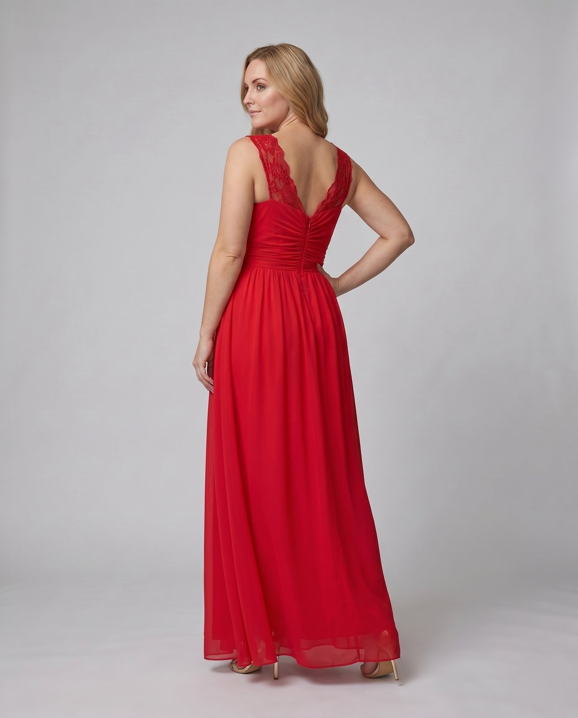 Damen Abendkleid V-Ausschnitt Langarm Maxi – Color-Variant