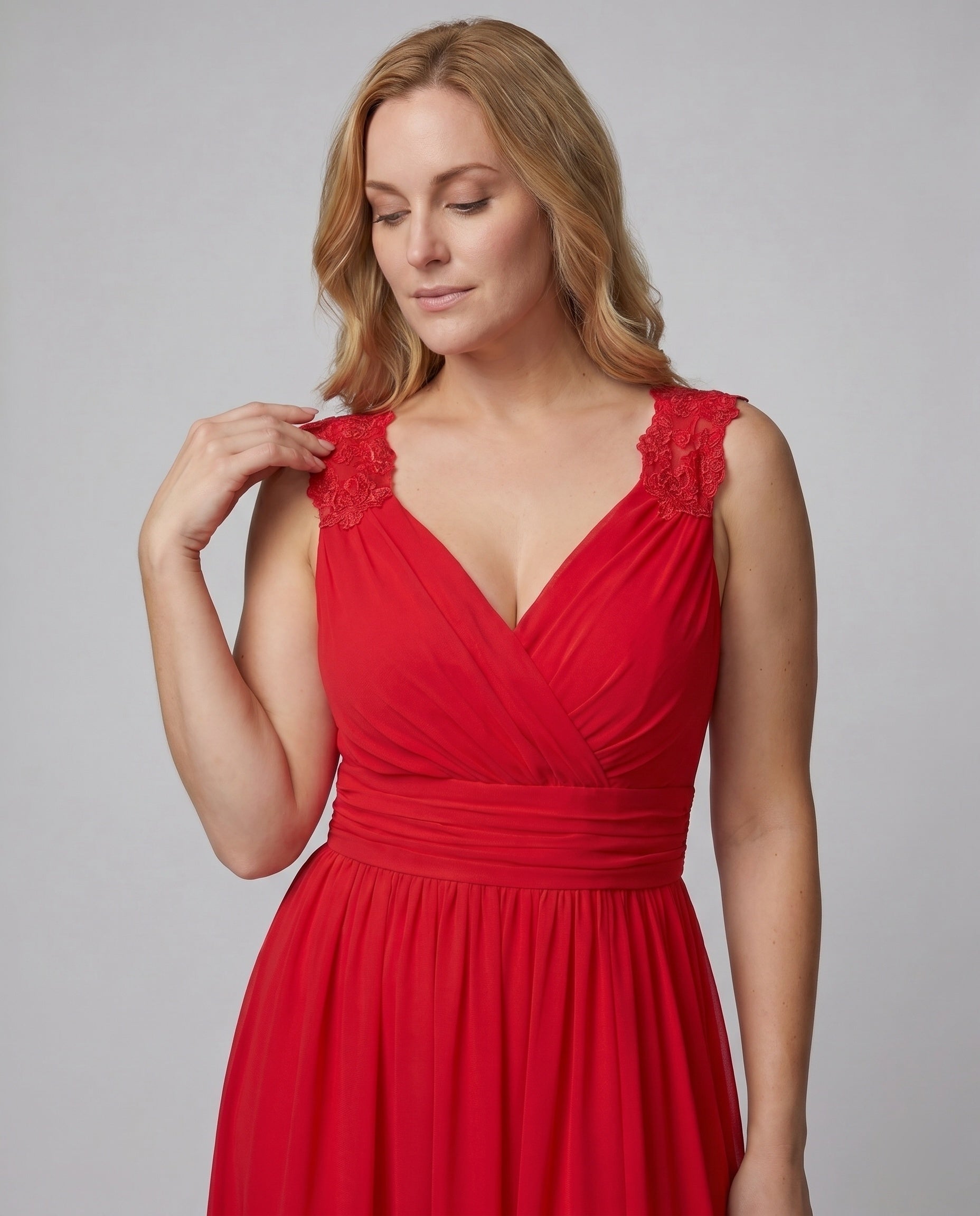 Damen Abendkleid V-Ausschnitt Langarm Maxi – Statement-Detail