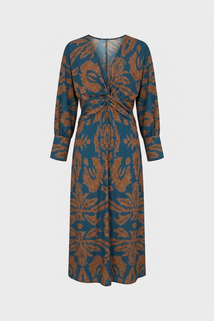 Damen Wickel-Midikleid - V-Ausschnitt