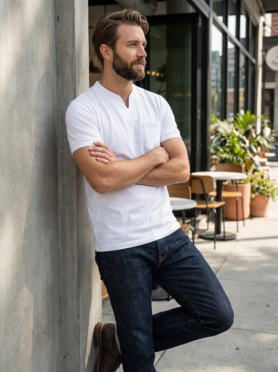Herren Polo-Shirt Spread-Kragen | 3-Knopf