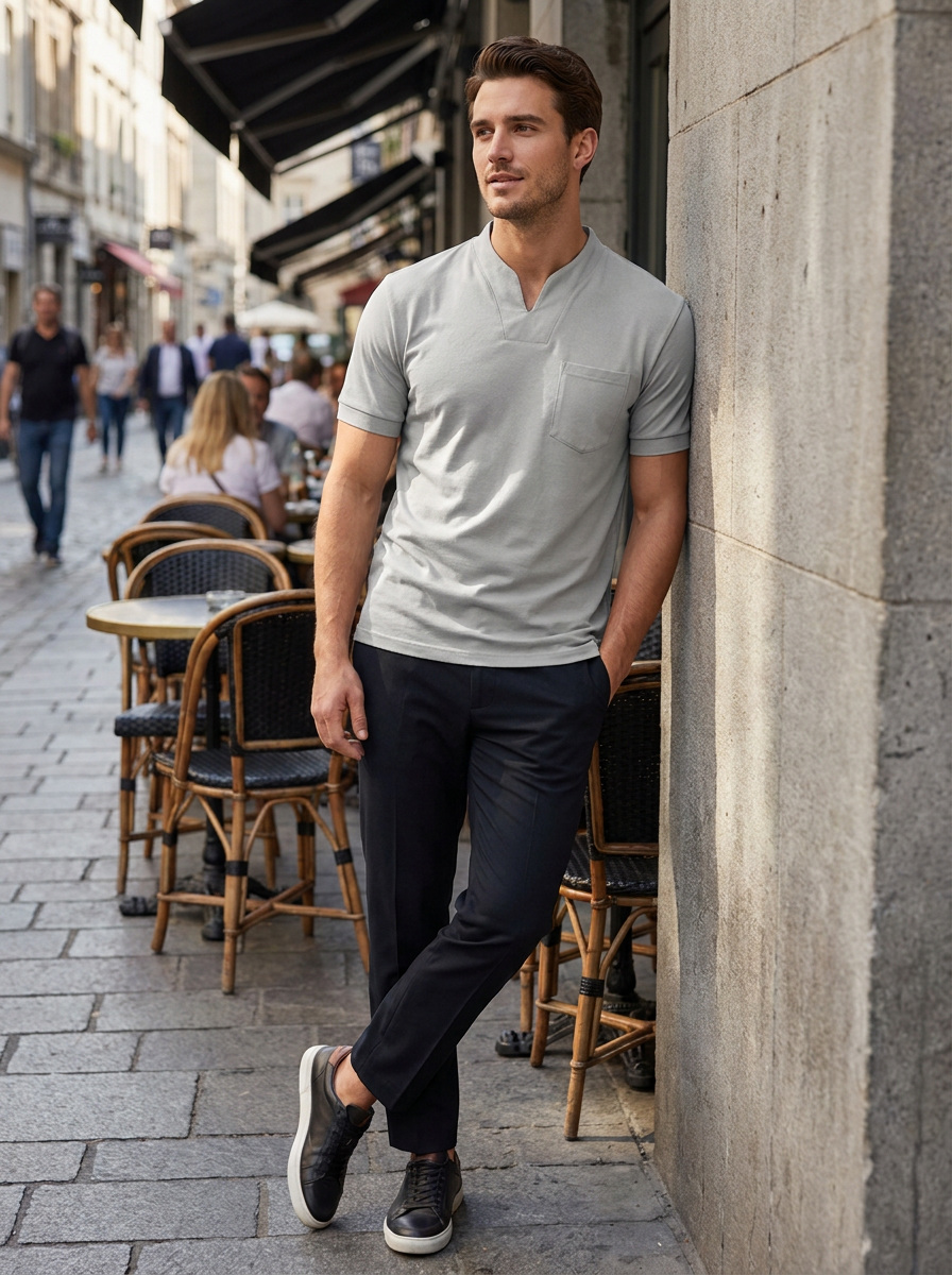 Herren Polo-Shirt Spread-Kragen | 3-Knopf