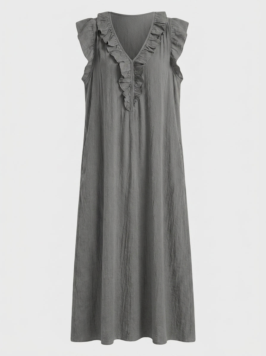 Damen Volantkleid Midi - V-Ausschnitt