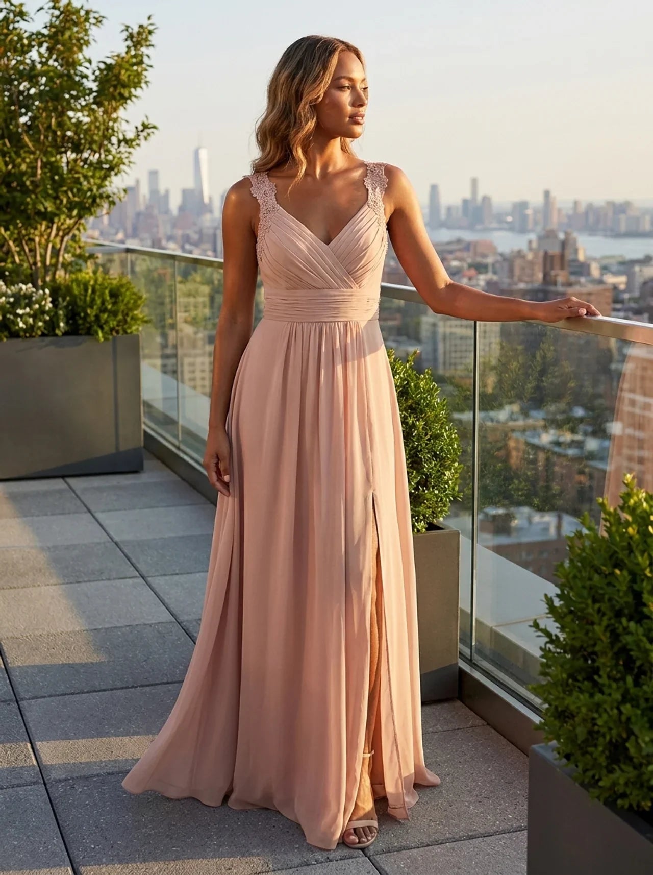 Damen Abendkleid V-Ausschnitt Langarm Maxi – Detail Naht-Verarbeitung
