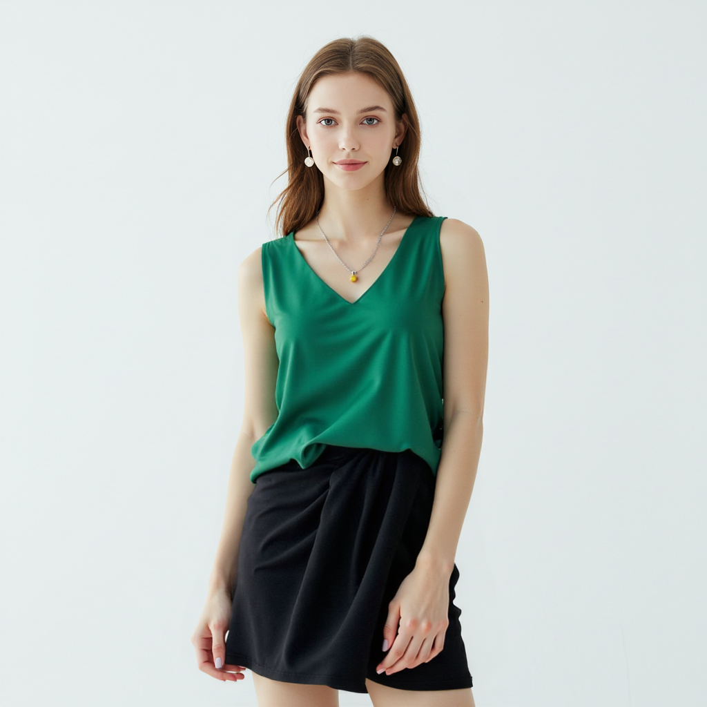 Damen Satin-Top Tank V-Ausschnitt – Color-Detail