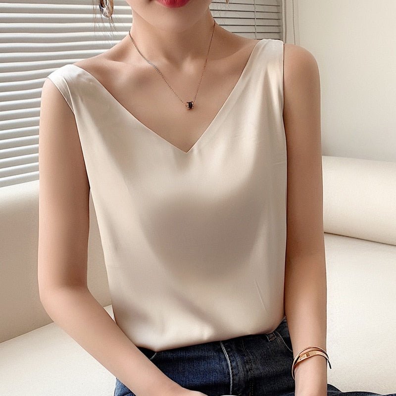 Damen Satin-Top Tank V-Ausschnitt – Color-Variant